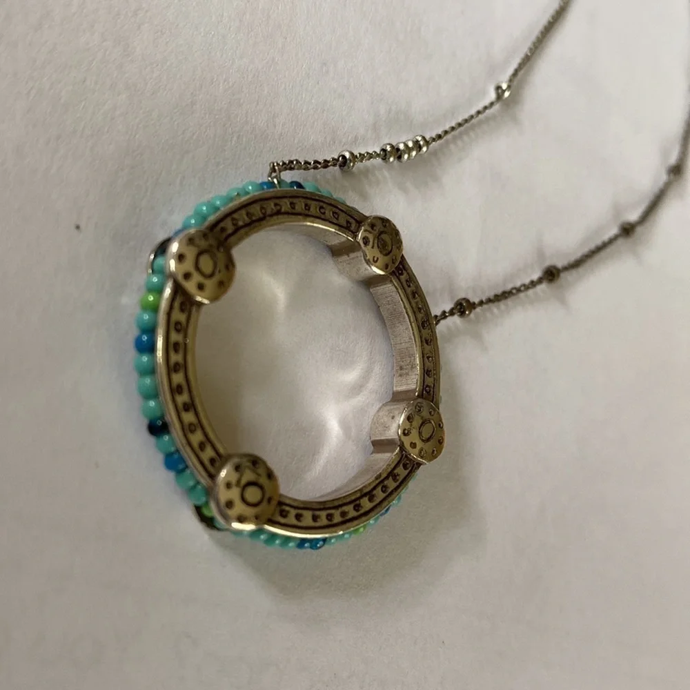 Brighton Global Dream silver and blue beaded open circle pendant collar necklace